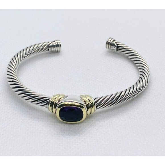 David Yurman Noblesse Amethyst Sterling Silver 14K 585 Cuff Bracelet - Picture 1 of 10